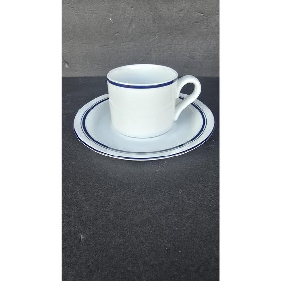Dansk Bistro Christianshavn Blue Cup & Saucer Coffee Tea Set Blue Band Porcelain - Picture 1 of 5